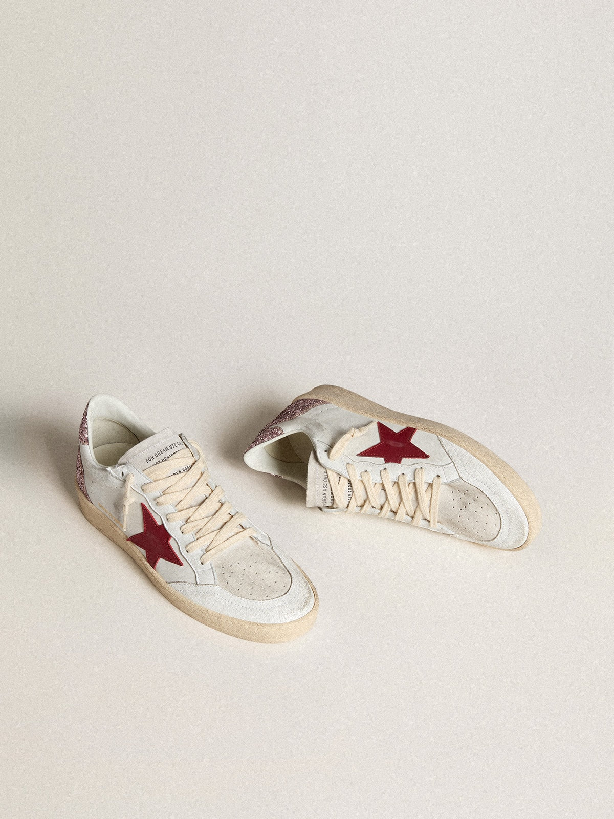 Women's Ball Star LTD with red leather star and pink glitter heel tab - Golden Goose Women