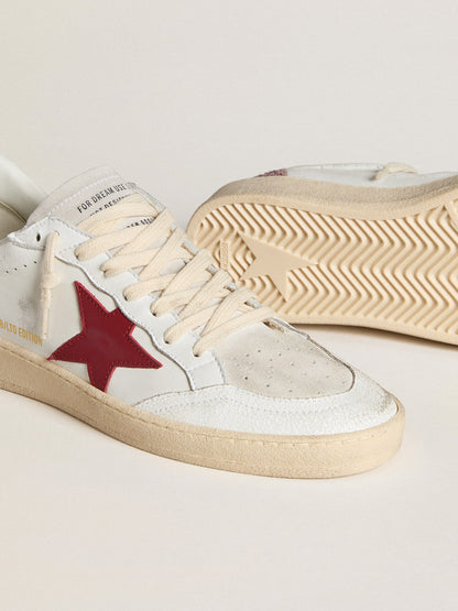 Women's Ball Star LTD with red leather star and pink glitter heel tab - Golden Goose Women