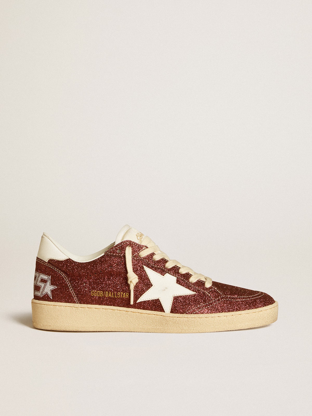 Ball Star in burgundy glitter with white leather star and heel tab - Golden Goose Women