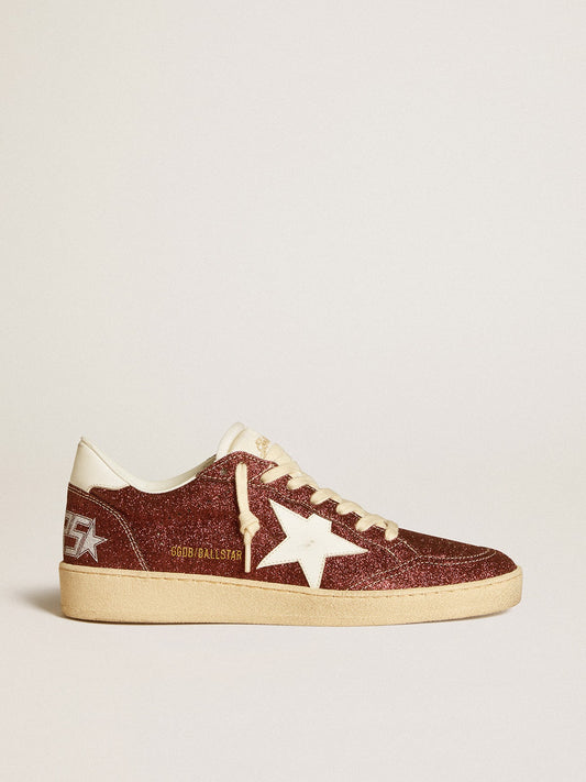 Ball Star in burgundy glitter with white leather star and heel tab - Golden Goose Women