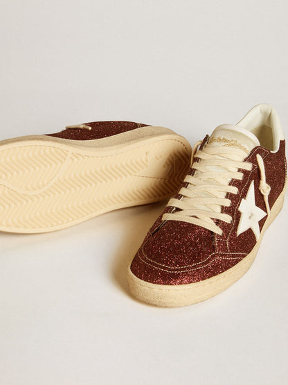 Ball Star in burgundy glitter with white leather star and heel tab - Golden Goose Women