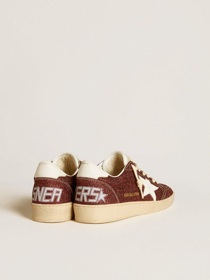 Ball Star in burgundy glitter with white leather star and heel tab - Golden Goose Women