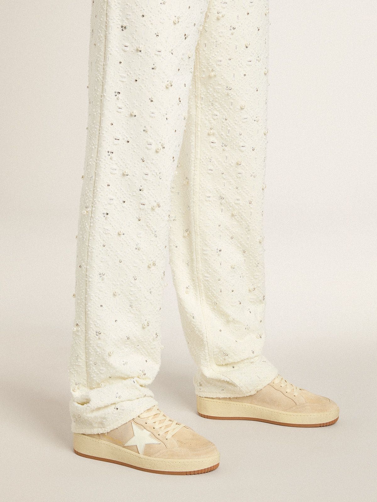 Women's Ball Star in beige suede with white leather star and heel tab - Golden Goose Women