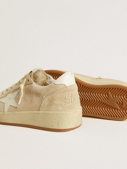 Women's Ball Star in beige suede with white leather star and heel tab - Golden Goose Women