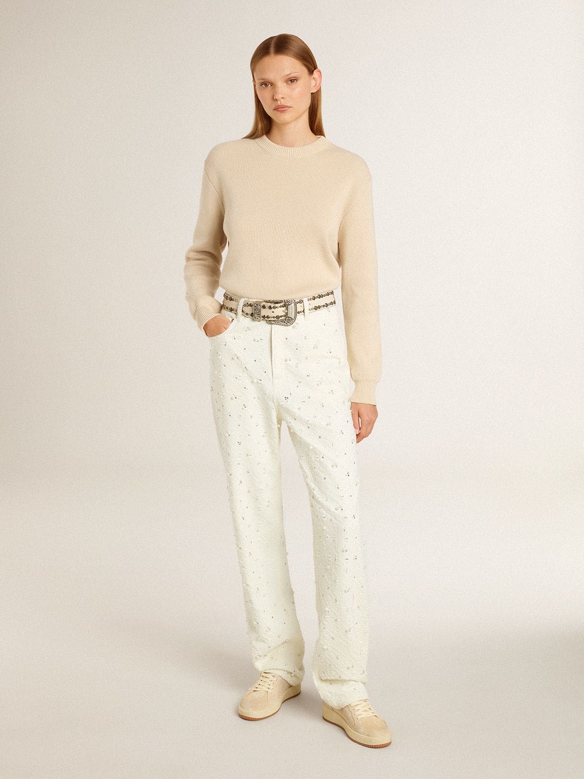 Women's Ball Star in beige suede with white leather star and heel tab - Golden Goose Women