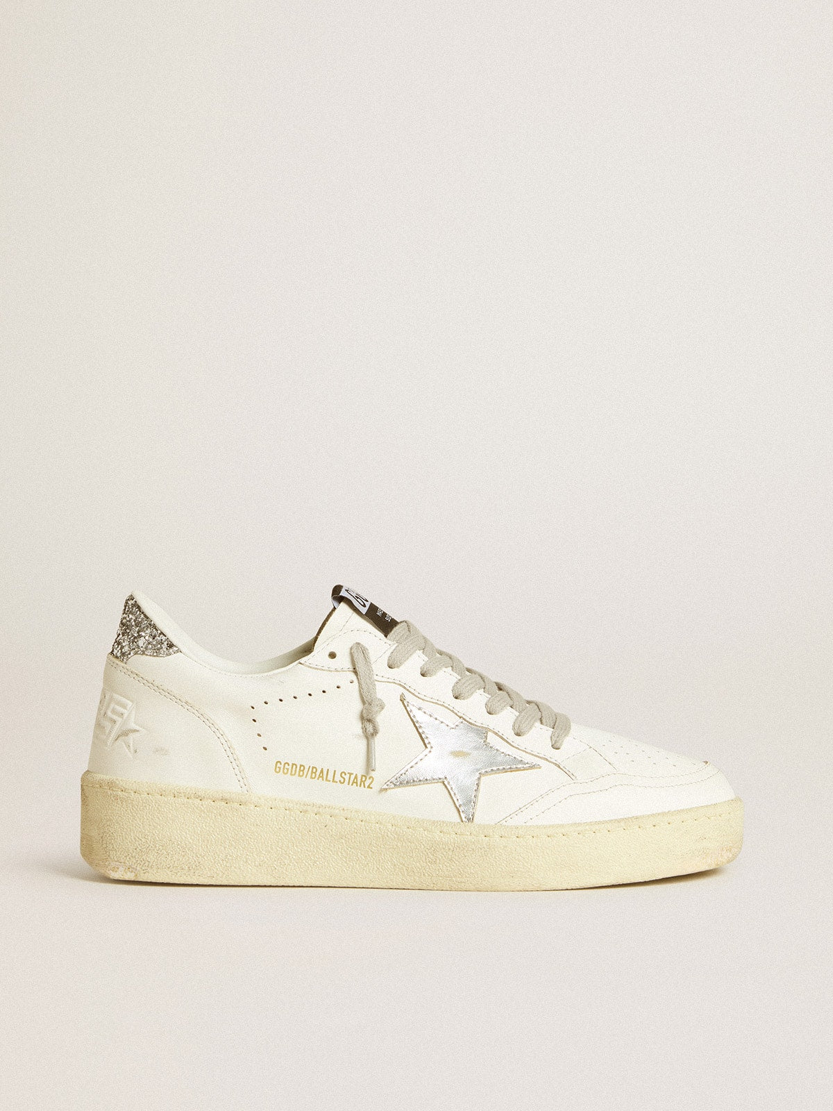 Women's Ball Star with silver leather star and silver glitter heel tab - Golden Goose Women