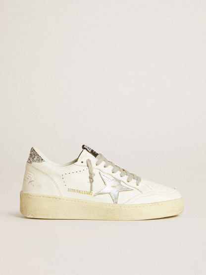 Women's Ball Star with silver leather star and silver glitter heel tab - Golden Goose Women