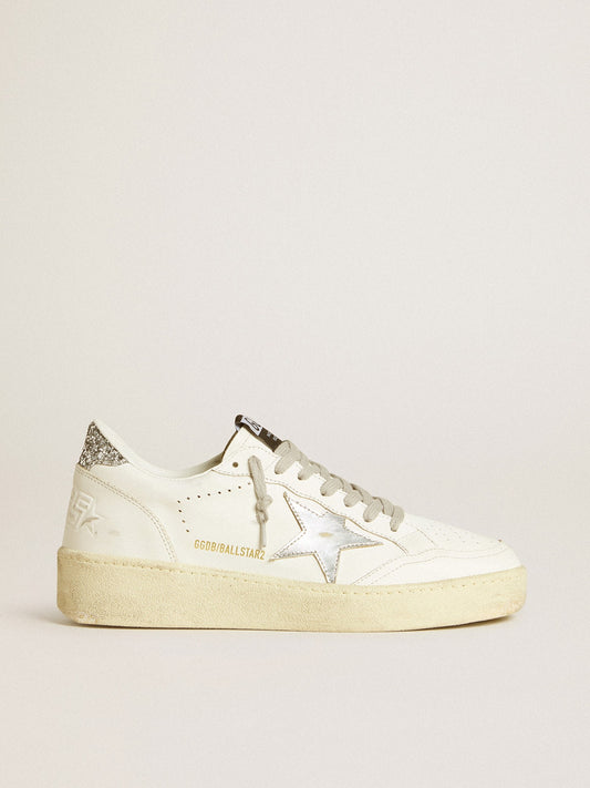 Women's Ball Star with silver leather star and silver glitter heel tab - Golden Goose Women