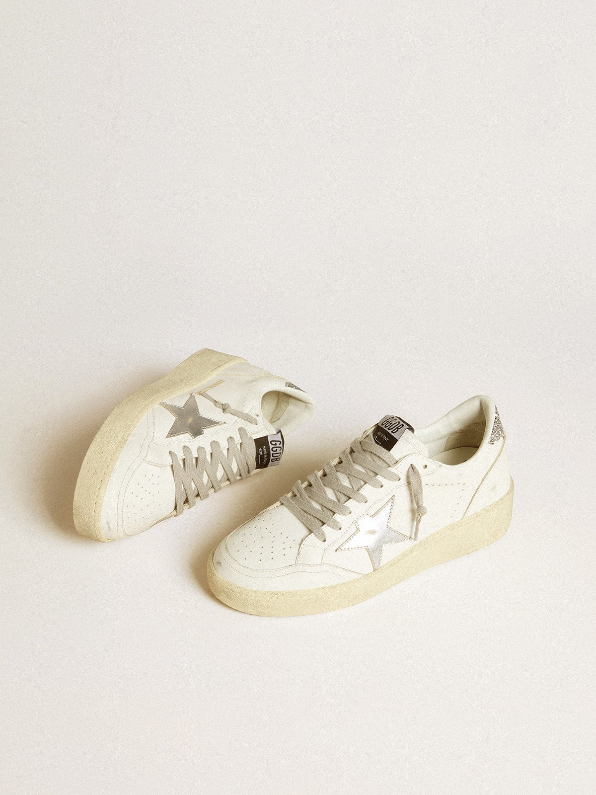 Women's Ball Star with silver leather star and silver glitter heel tab - Golden Goose Women