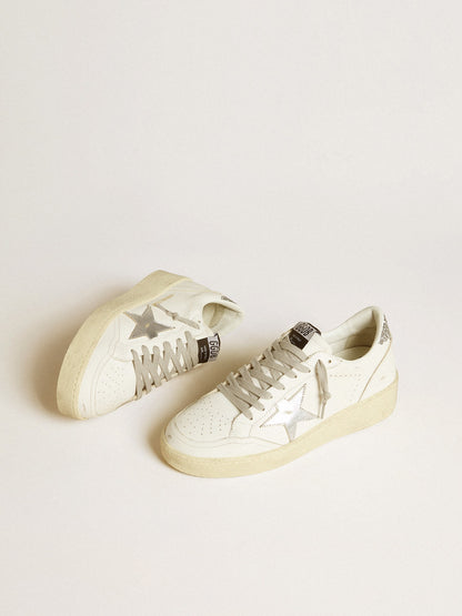 Women's Ball Star with silver leather star and silver glitter heel tab - Golden Goose Women