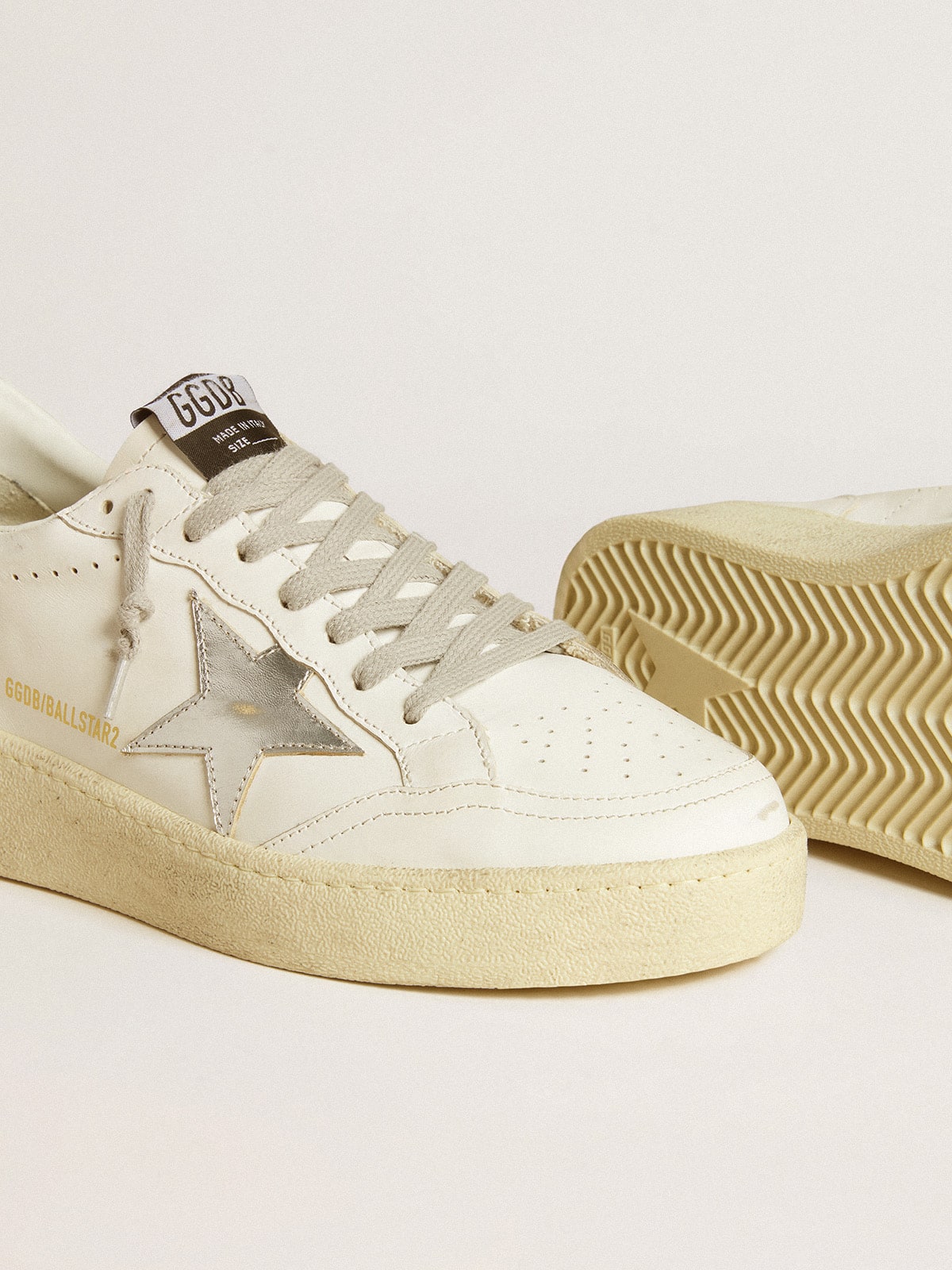 Women's Ball Star with silver leather star and silver glitter heel tab - Golden Goose Women