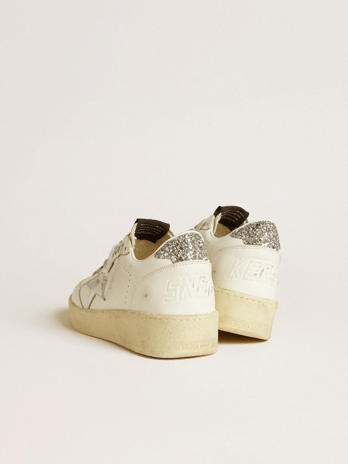 Women's Ball Star with silver leather star and silver glitter heel tab - Golden Goose Women