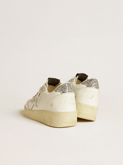 Women's Ball Star with silver leather star and silver glitter heel tab - Golden Goose Women