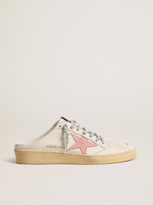 Ball Star Sabots in white nappa with an old-rose leather star - Golden Goose Women