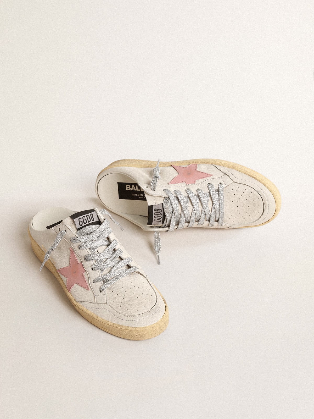 Ball Star Sabots in white nappa with an old-rose leather star - Golden Goose Women