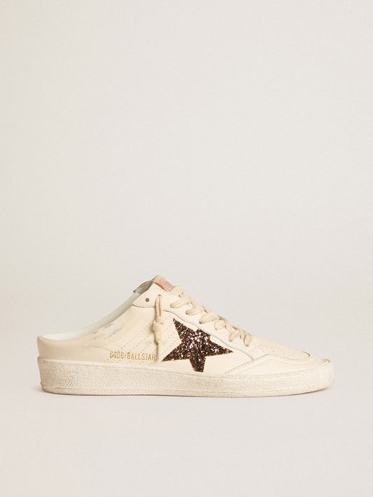 Ball Star Sabots in ivory nappa with bronze glitter star - Golden Goose Women