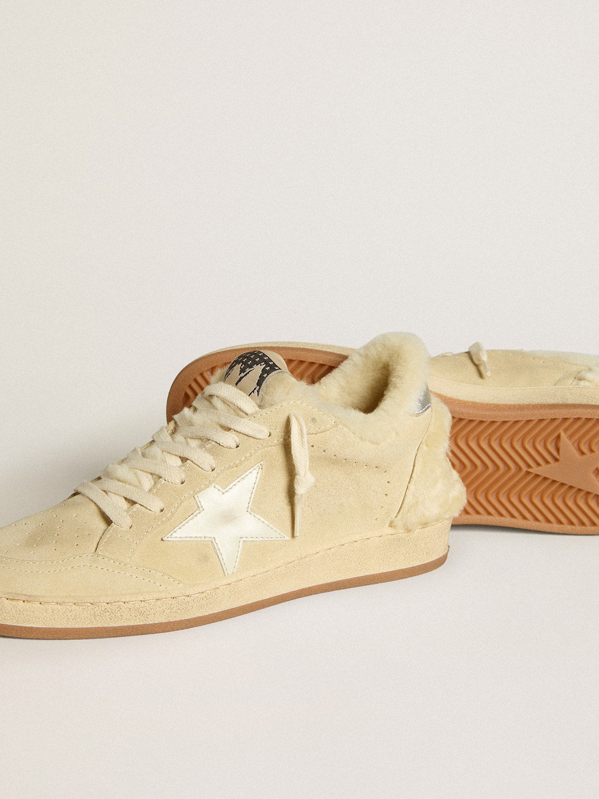 Women's Ball Star  in suede and shearling with white patent leather star - Golden Goose Women