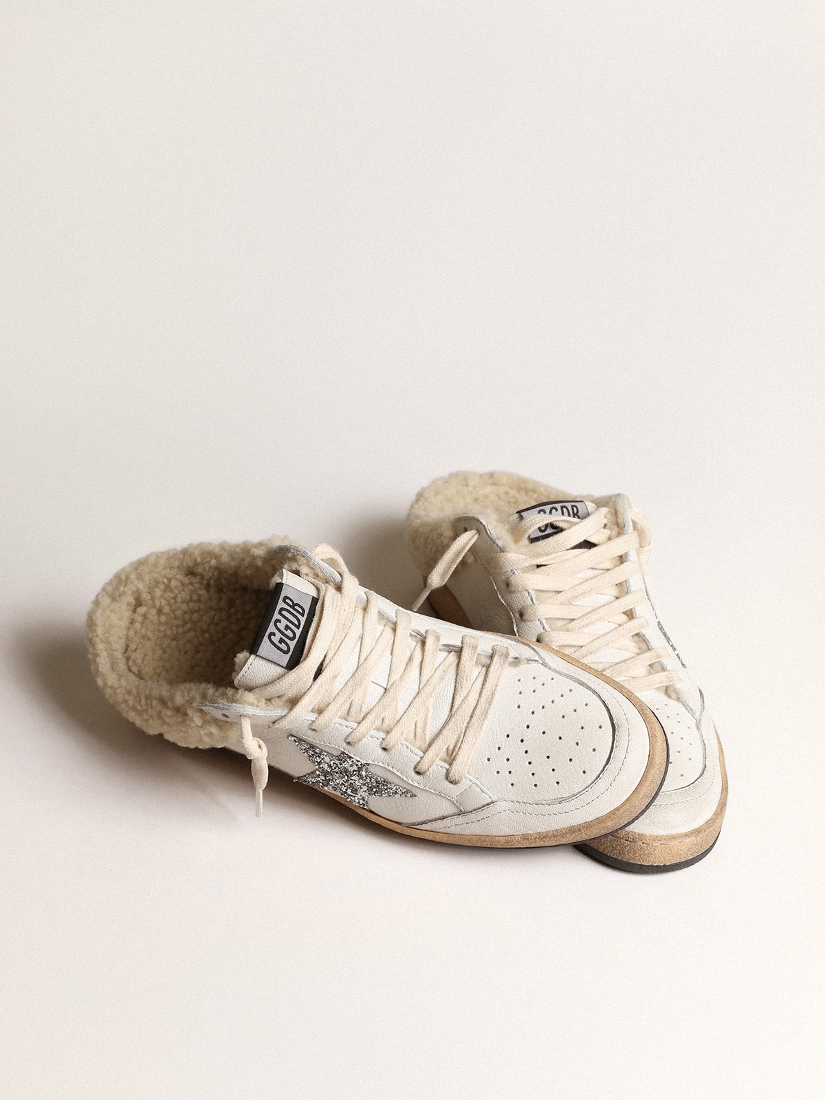 Ball Star Sabots with glitter star and shearling lining - Golden Goose Women