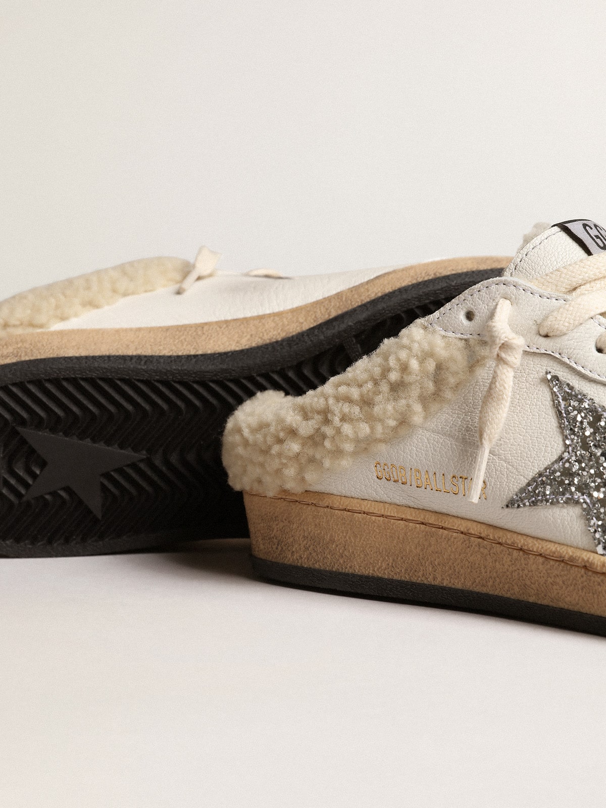 Ball Star Sabots with glitter star and shearling lining - Golden Goose Women