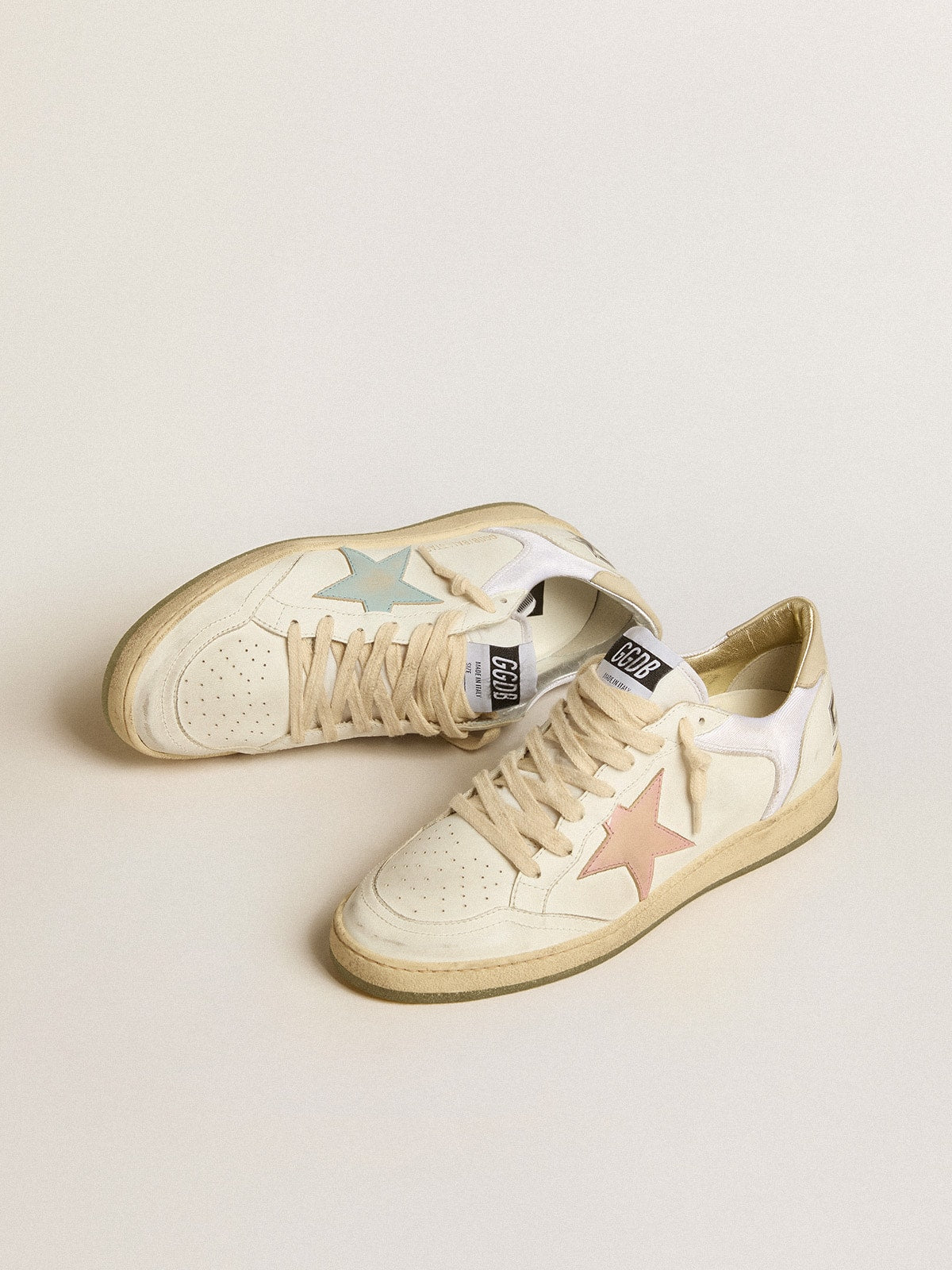 Ball Star in nylon and leather with pink and light blue star and beige heel tab - Golden Goose Women