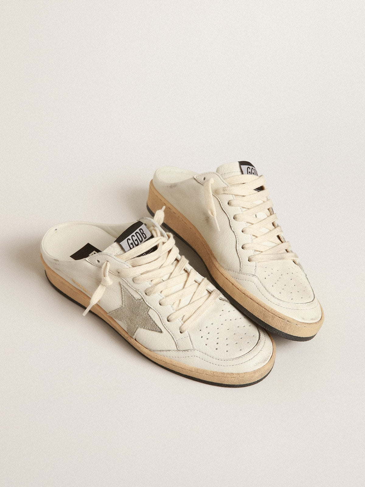 Ball Star Sabots in nappa leather with ice-gray suede star - Golden Goose Women