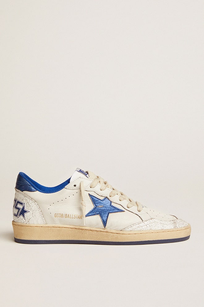 Women's Ball Star in white nappa with bright blue metallic leather star and heel tab - Golden Goose Women