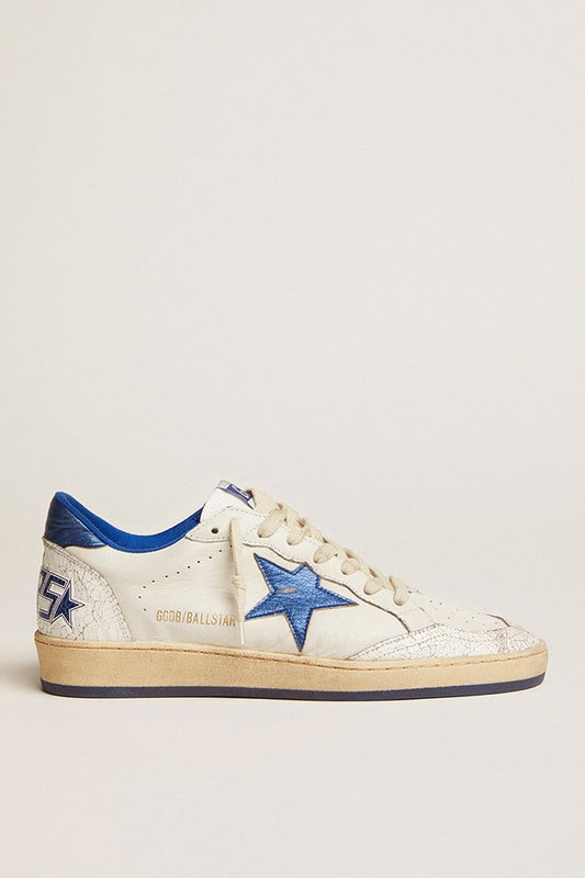 Women's Ball Star in white nappa with bright blue metallic leather star and heel tab - Golden Goose Women