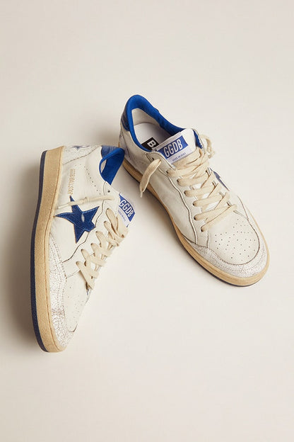 Women's Ball Star in white nappa with bright blue metallic leather star and heel tab - Golden Goose Women