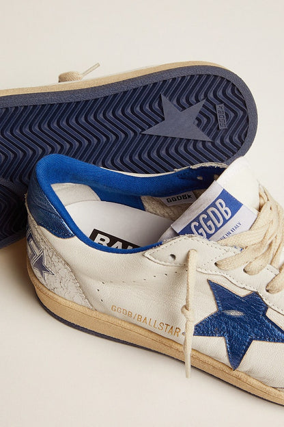 Women's Ball Star in white nappa with bright blue metallic leather star and heel tab - Golden Goose Women