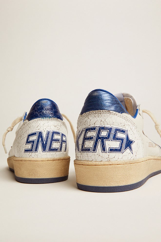 Women's Ball Star in white nappa with bright blue metallic leather star and heel tab - Golden Goose Women