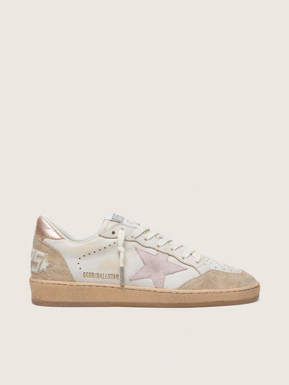 Ball Star with pink suede star and silver glitter edges and rose gold heel tab - Golden Goose Women