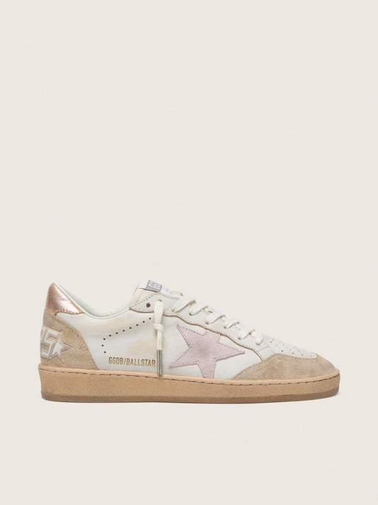 Ball Star with pink suede star and silver glitter edges and rose gold heel tab - Golden Goose Women