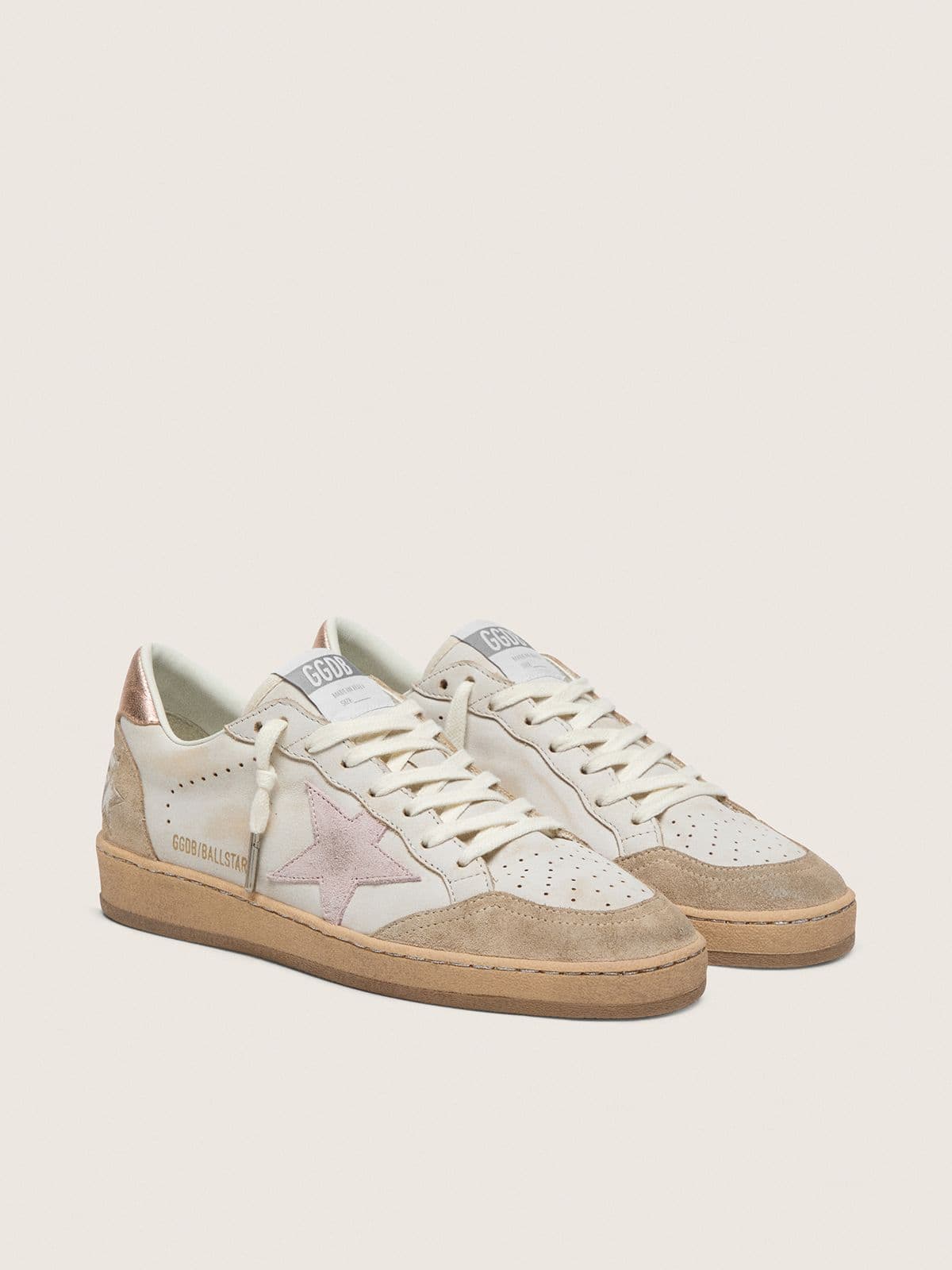Ball Star with pink suede star and silver glitter edges and rose gold heel tab - Golden Goose Women