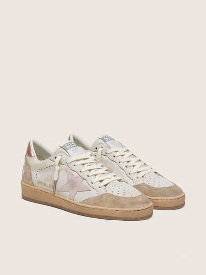 Ball Star with pink suede star and silver glitter edges and rose gold heel tab - Golden Goose Women