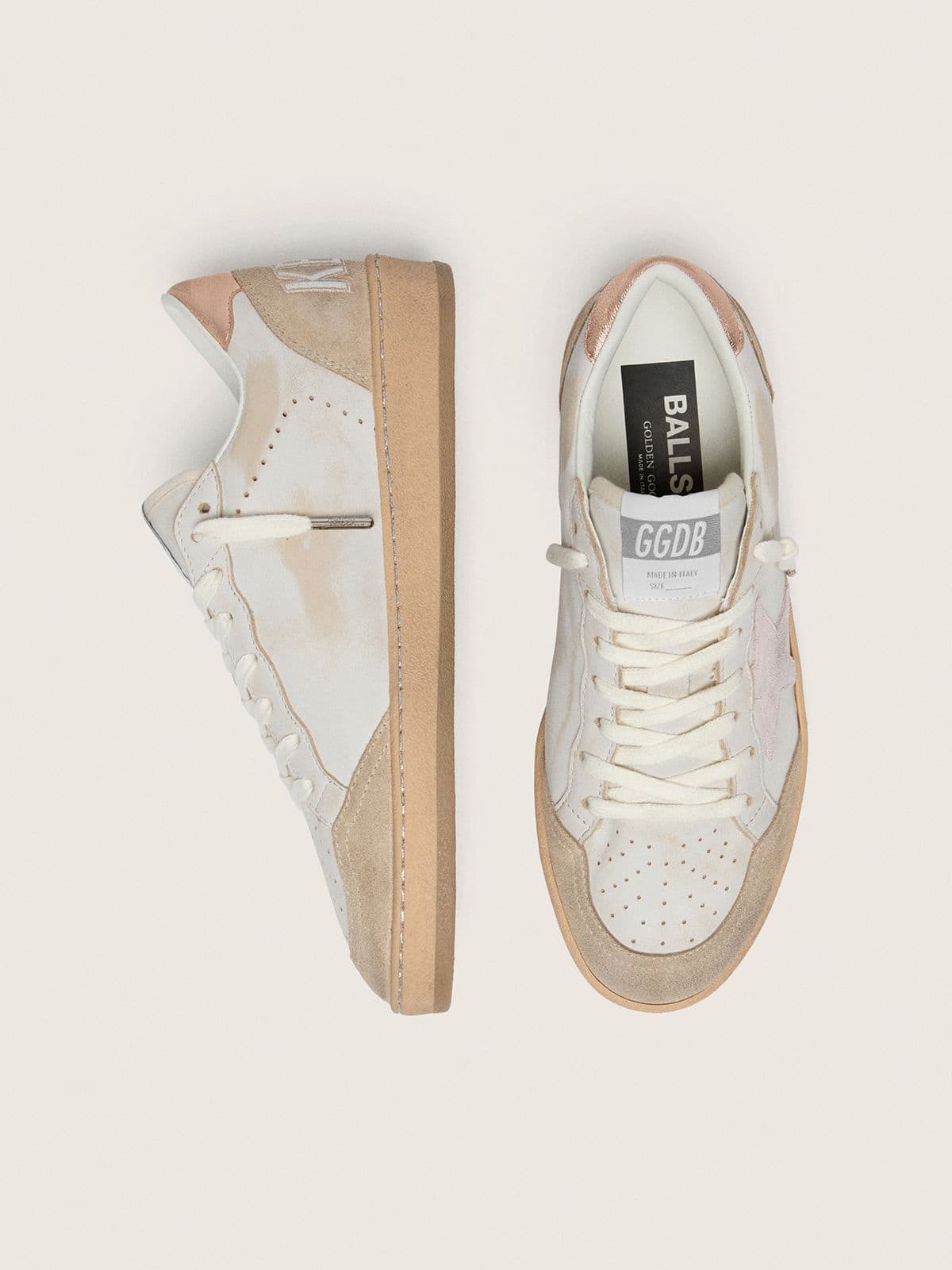 Ball Star with pink suede star and silver glitter edges and rose gold heel tab - Golden Goose Women