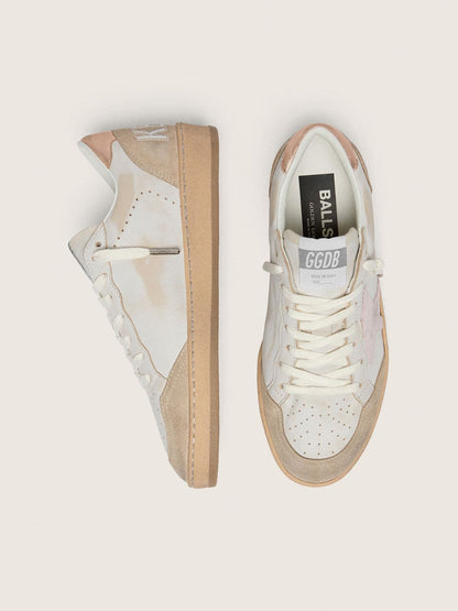 Ball Star with pink suede star and silver glitter edges and rose gold heel tab - Golden Goose Women