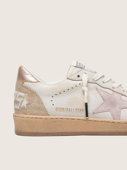 Ball Star with pink suede star and silver glitter edges and rose gold heel tab - Golden Goose Women