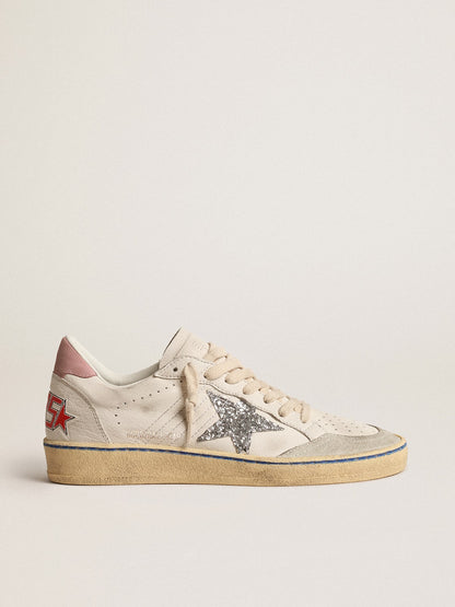 Ball Star  with glitter star and pink suede heel tab - Golden Goose Women