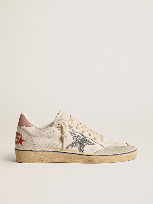Ball Star  with glitter star and pink suede heel tab - Golden Goose Women