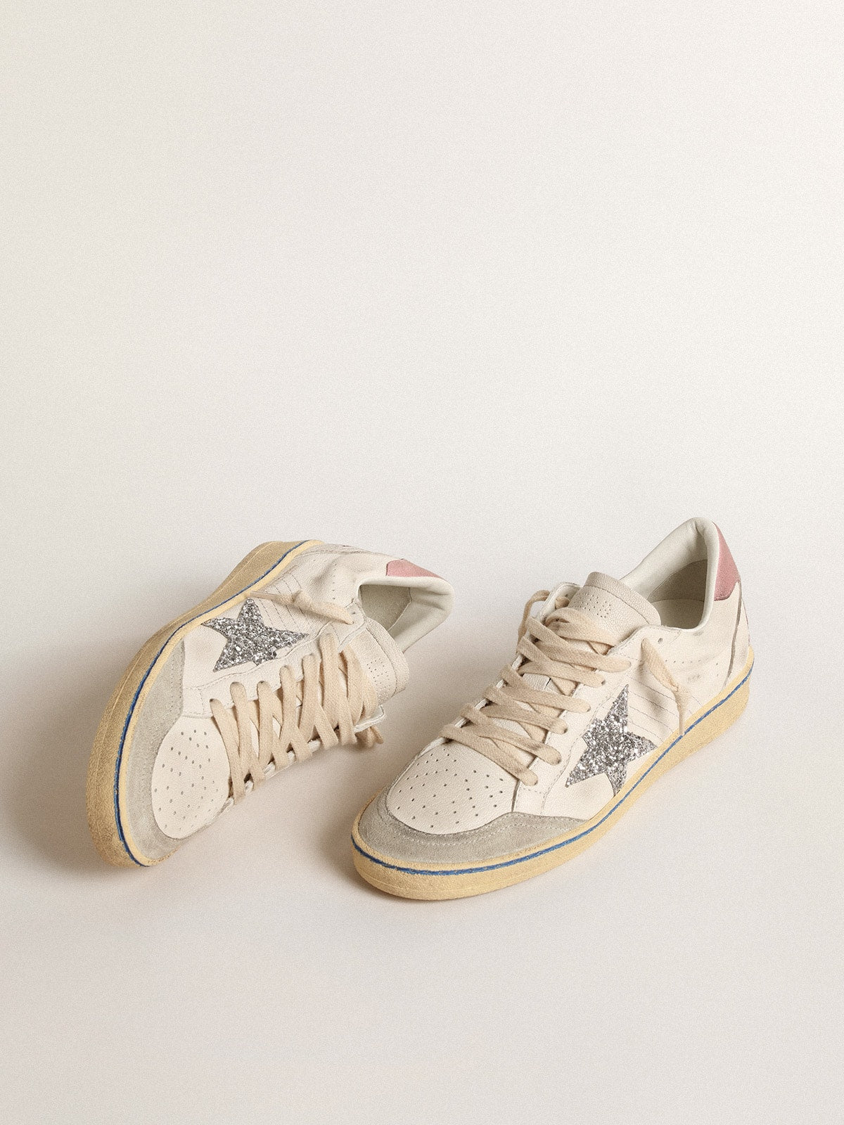 Ball Star  with glitter star and pink suede heel tab - Golden Goose Women