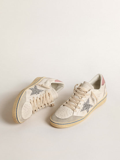 Ball Star  with glitter star and pink suede heel tab - Golden Goose Women