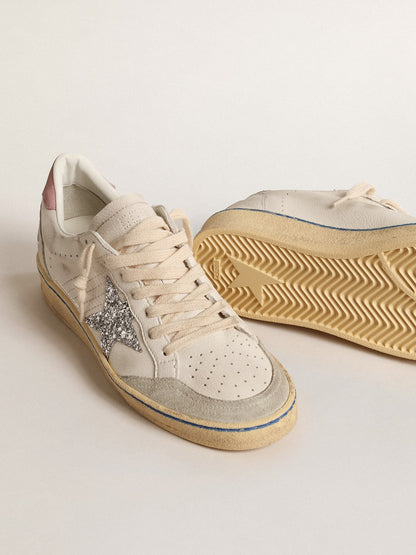 Ball Star  with glitter star and pink suede heel tab - Golden Goose Women