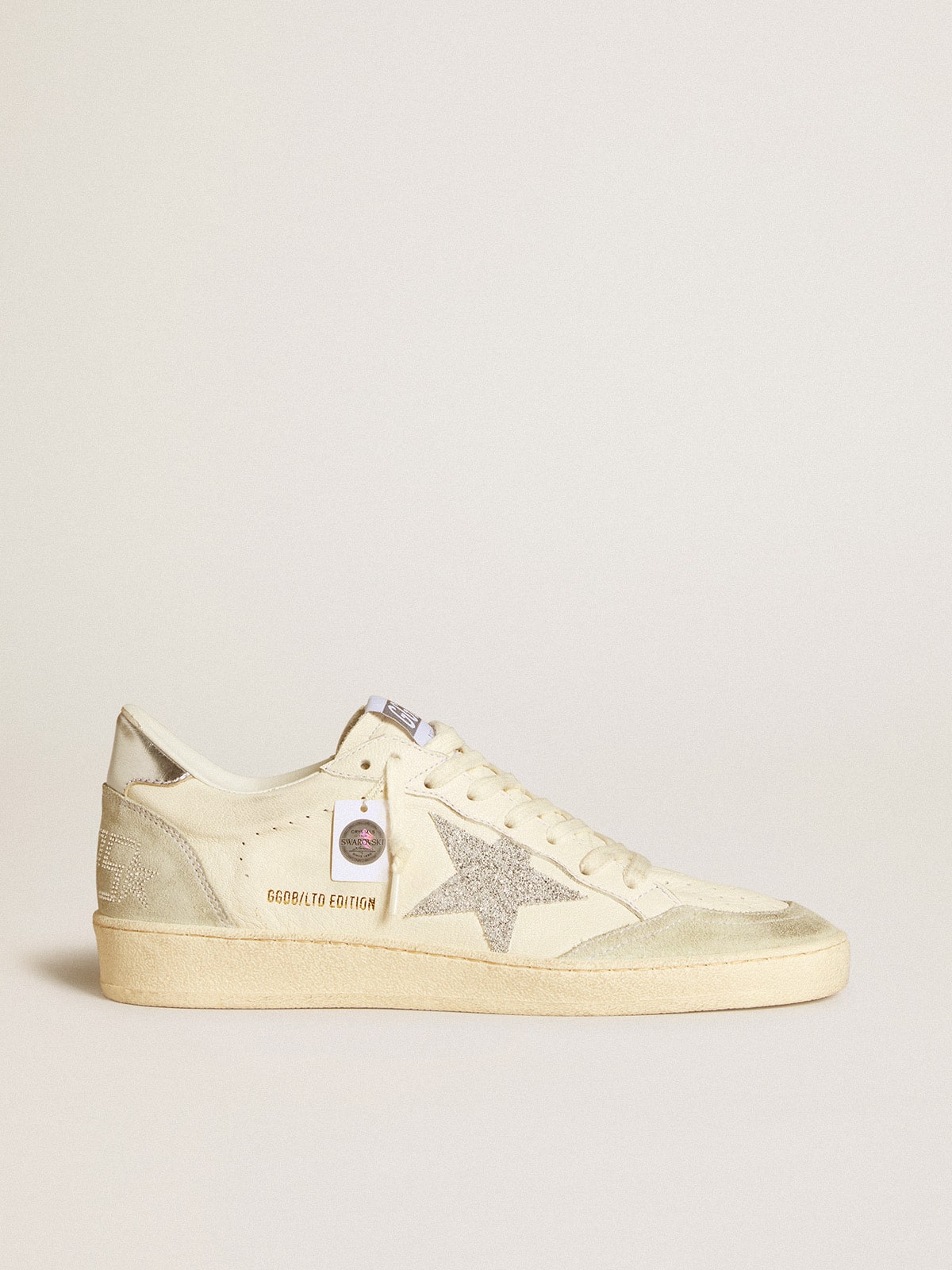 Women's Ball Star with silver Swarovski micro-crystal star and metallic silver leather heel tab - Golden Goose Women
