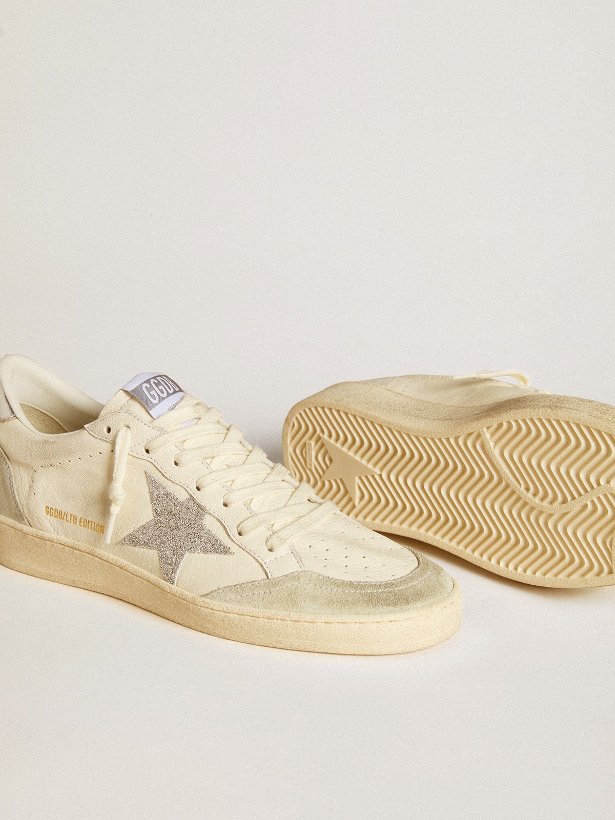 Women's Ball Star with silver Swarovski micro-crystal star and metallic silver leather heel tab - Golden Goose Women