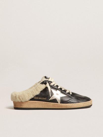Ball Star Sabots in nappa with platinum star and shearling lining - Golden Goose Women
