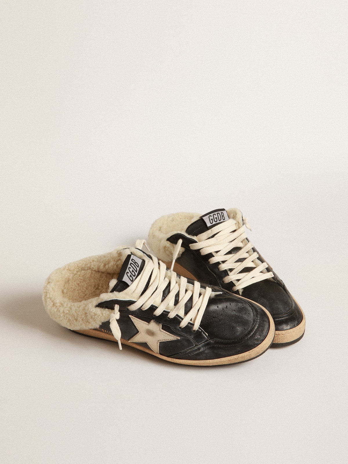 Ball Star Sabots in nappa with platinum star and shearling lining - Golden Goose Women