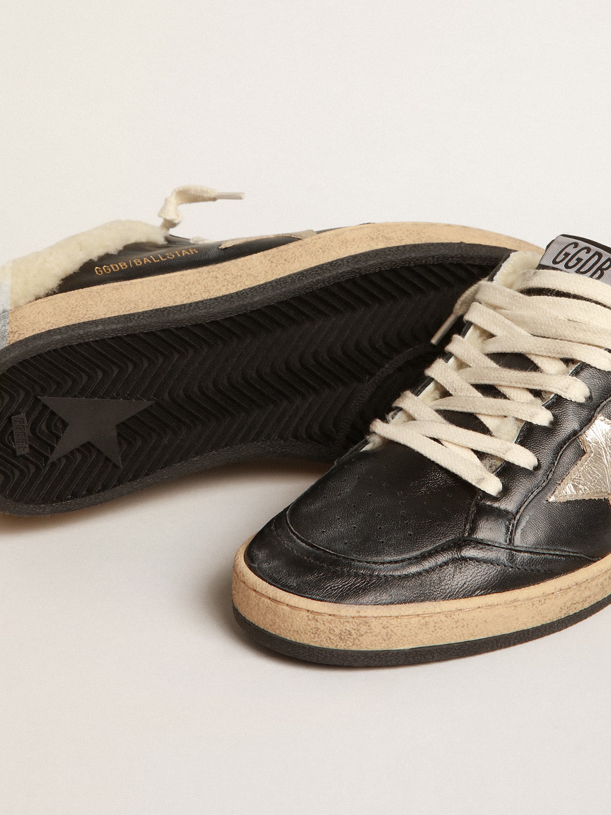 Ball Star Sabots in nappa with platinum star and shearling lining - Golden Goose Women