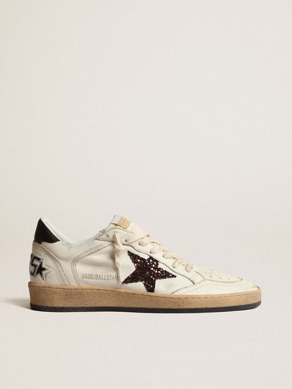 Ball Star with chicory-coffee glitter star and black leather heel tab - Golden Goose Women
