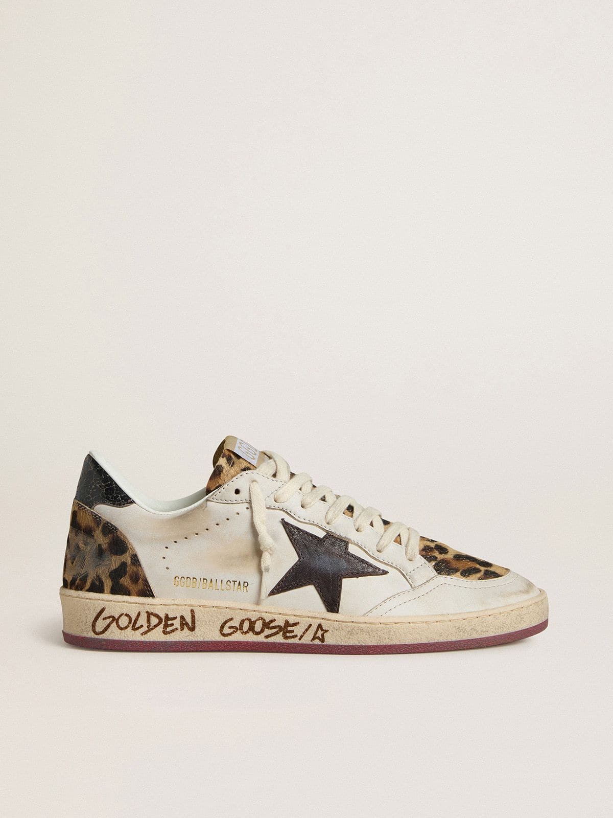 Women's Ball Star with brown leather star and leopard-print pony skin tongue - Golden Goose Women