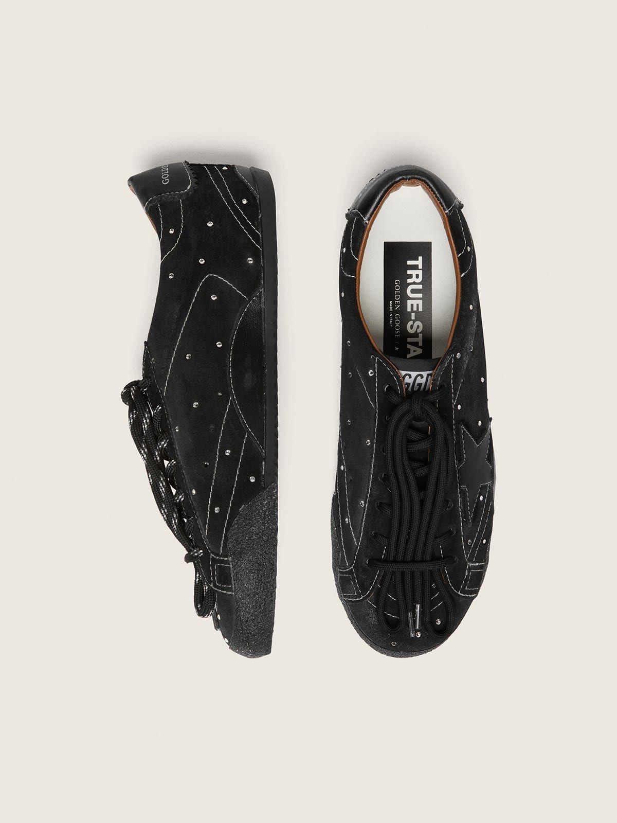 Women's True-Star in black suede with Swarovski crystals and black leather star - Golden Goose Women